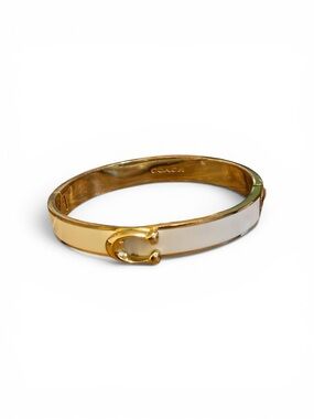 Coach Gold and White Enamel C-Accent Bangle Bracelet